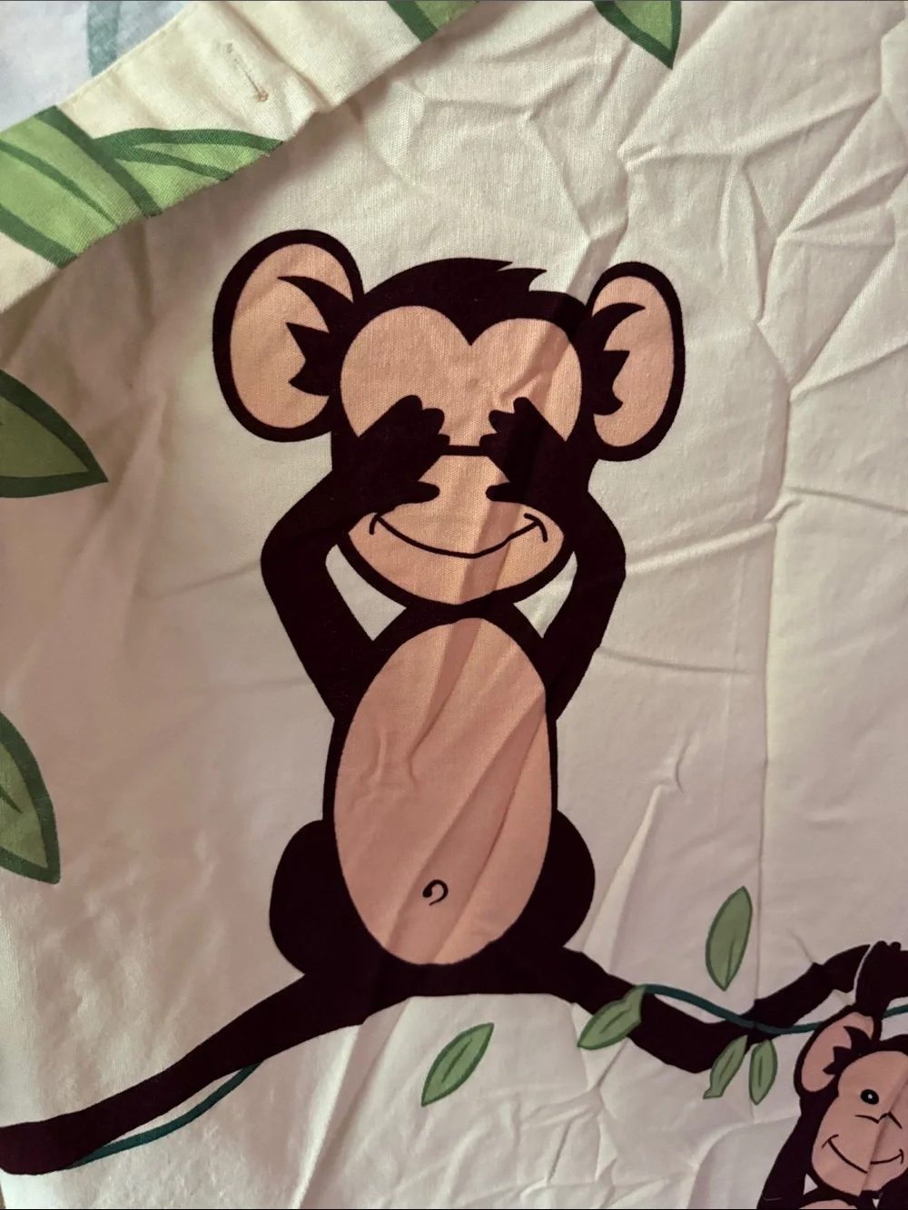 2 Monkey Hanging  shower curtain  Green and Blue